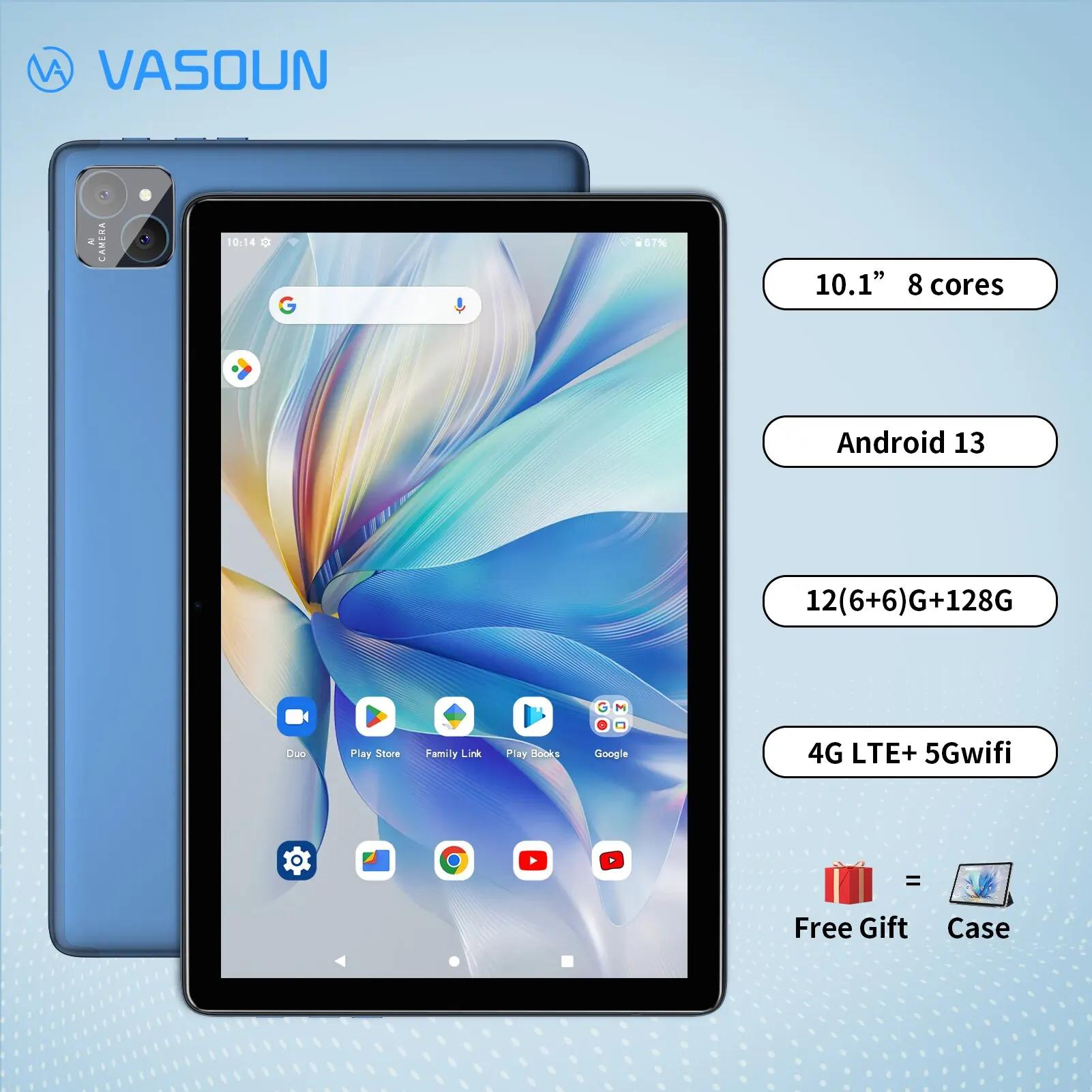 VASOUN ȵ̵ 13 º 10.1 ġ, 12GB(6 + 6 Ȯ) RAM, 128GB ROM, Ÿ ھ,  SIM, 4G  , 2.4G, 5G WiFi GPS